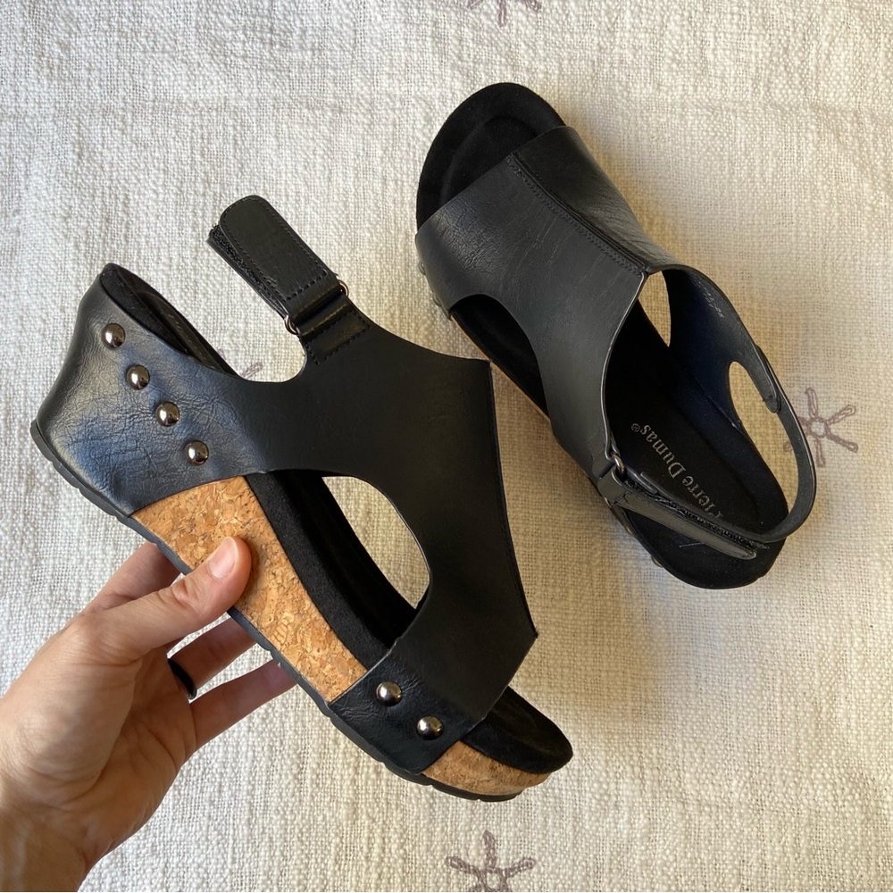 Pierre Dumas chantal-25 leather studded wedge cork heel 10 black chunky block